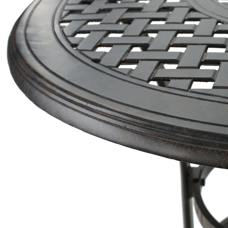 Traditional Style Cast Aluminum Bar Table With Lattice Design And Umbrella Holder - Bronze