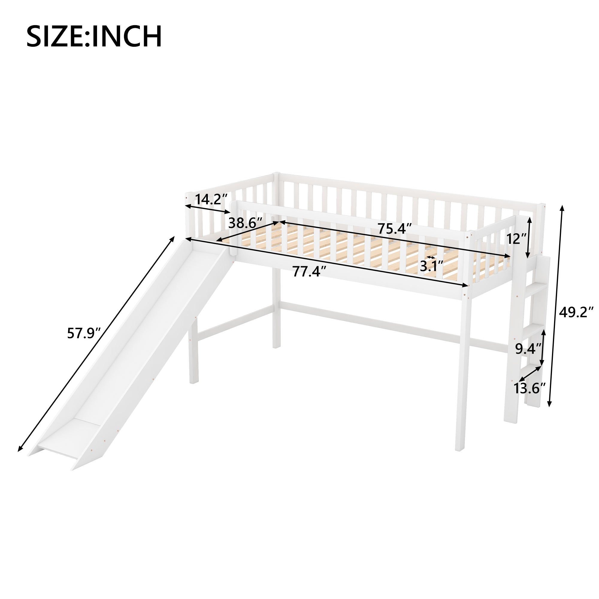 Twin Size Low Loft Bed with Ladder and Slide,White(OLD SKU:WF196418AAK)