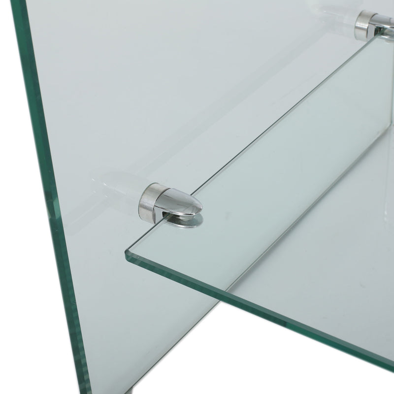 Modern Tempered Glass TV Stand With Shelf And Open Back Design - Clear