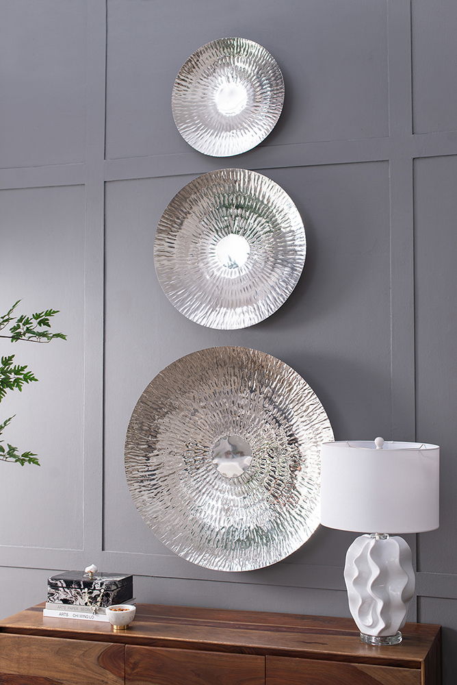 Textured Oversized Disc, Wall Decor For Living Room, Bedrrom, Entryway Office (Set of 3) - Silver