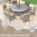 6 Person Outdoor Wooden Dining Set With Umbrella Hole And Removable Cushions For Patio - Gray