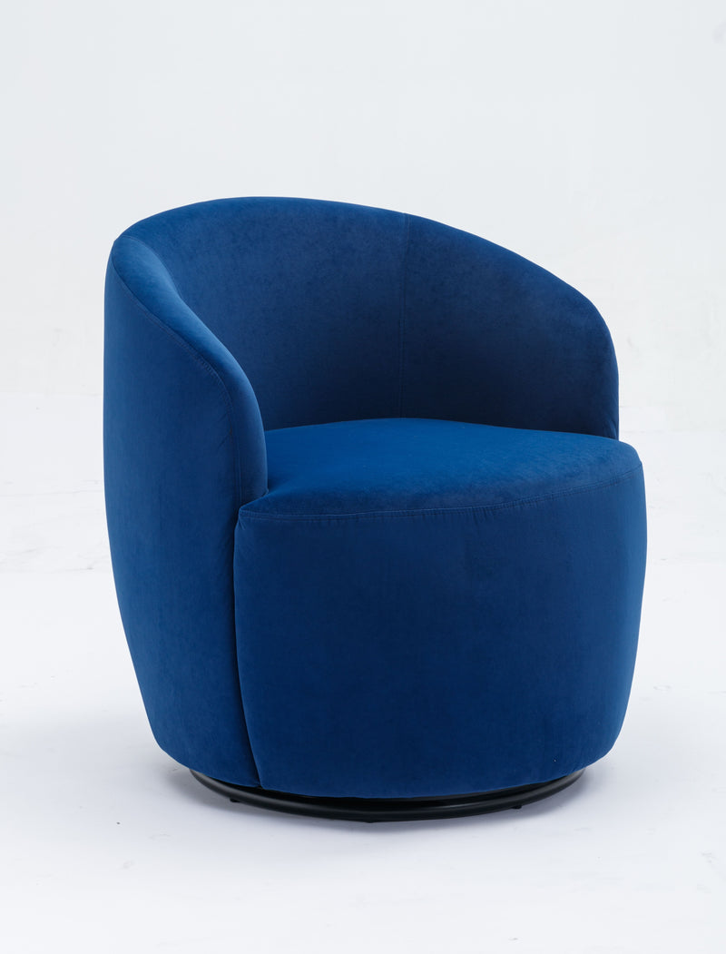 Velvet Fabric Swivel Accent Armchair Barrel Chair With Powder Coating Metal Ring