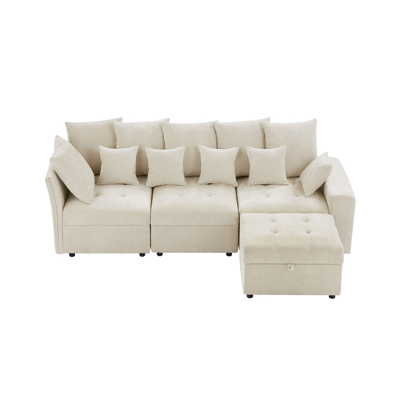 Sectional Sofa Modular Sofa Couch With Three USB Ports, A Removable Storage Ottoman And Five Back Pillows For Living Room