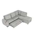Pull-Out L-Shaped Sectional Sofa With Movable Ottoman And Stool, Large Storage Space, A Cup Holder, And 2 USB Ports For Living Room