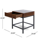 Industrial Style Storage Side Table With Iron Frame - Dark Oak