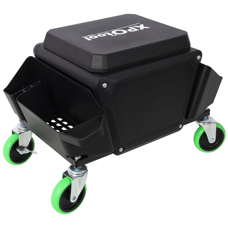 Heavy Duty Mechanic Stool With Wheels And Soft Rubber Cushion And 330Lbs Capacity - Green