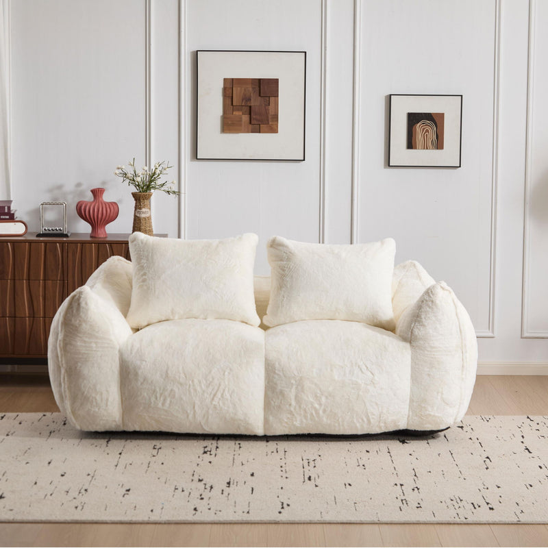 Giant Bean Bag Couch, Ultra Soft Fluffy Loveseat For Living Room Reading Chair With Pillows - White
