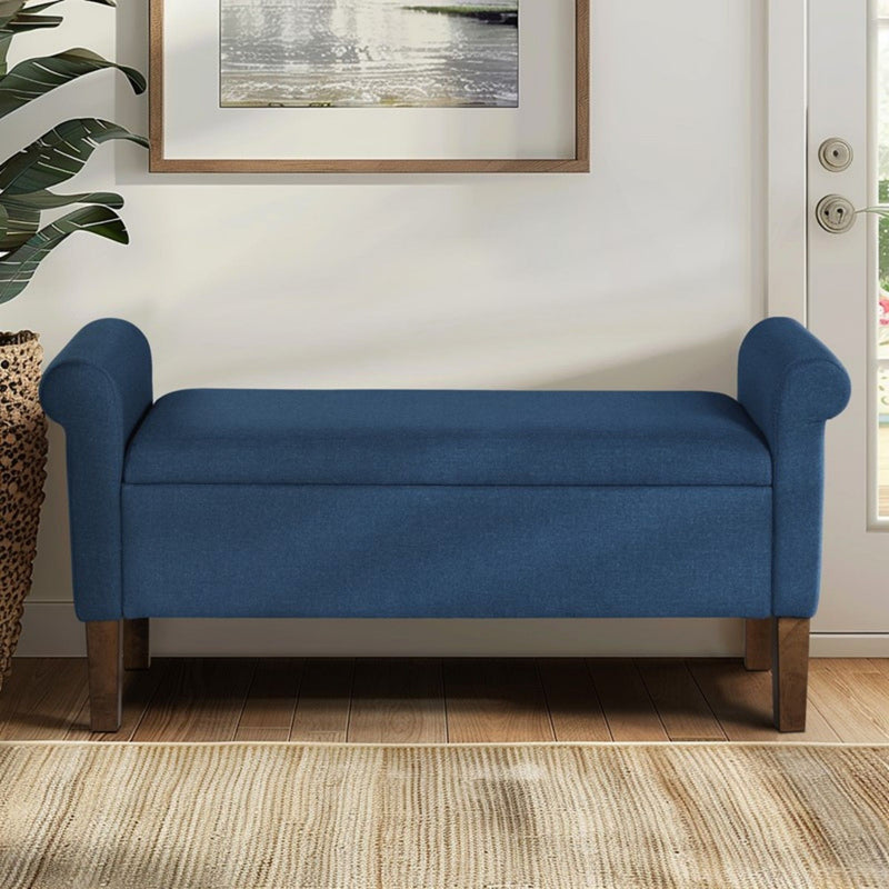 Upholstered Storage Bench With Rolled Armrests
