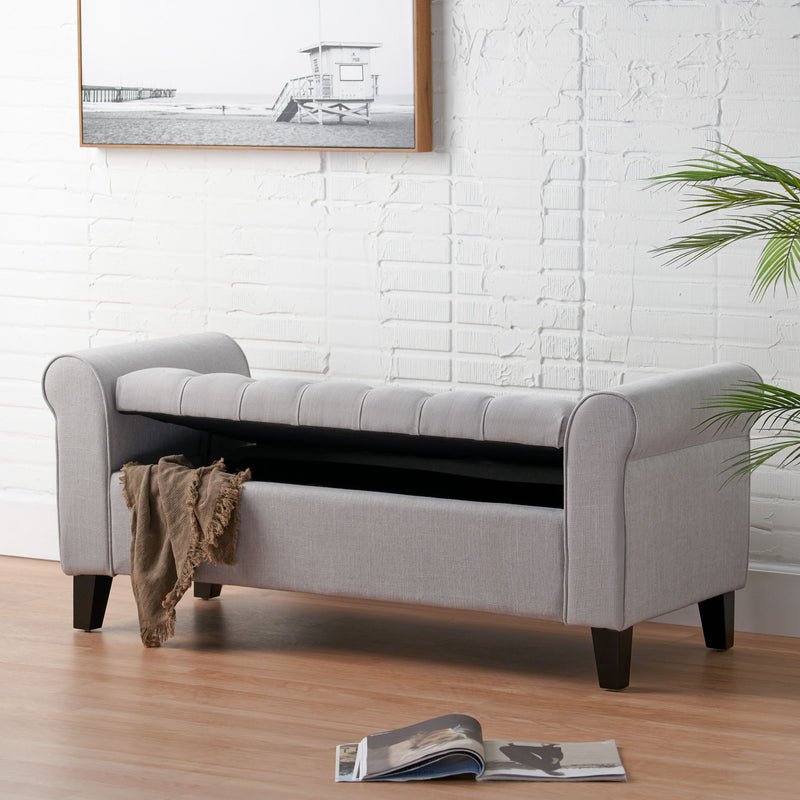 Hayes - Contemporary Armed Storage Bench With Button Tufting And Rolled Arms
