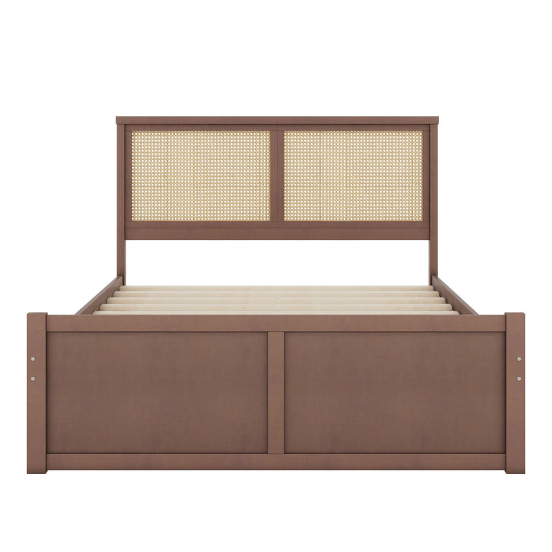 Storage Platform Bed With 4 Drawers, Rattan Headboard