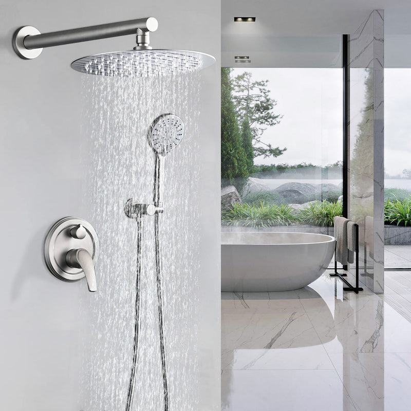 Wall Mounted Shower Set With High Pressure 10" Rain Shower Head And 5 Function Handheld Shower Head - Brushed Nickel