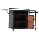 Outdoor Kitchen Island With Storage, Cooking Station, Grill Cart, Foldable Tabletop, And Bottle Opener - Dark Brown