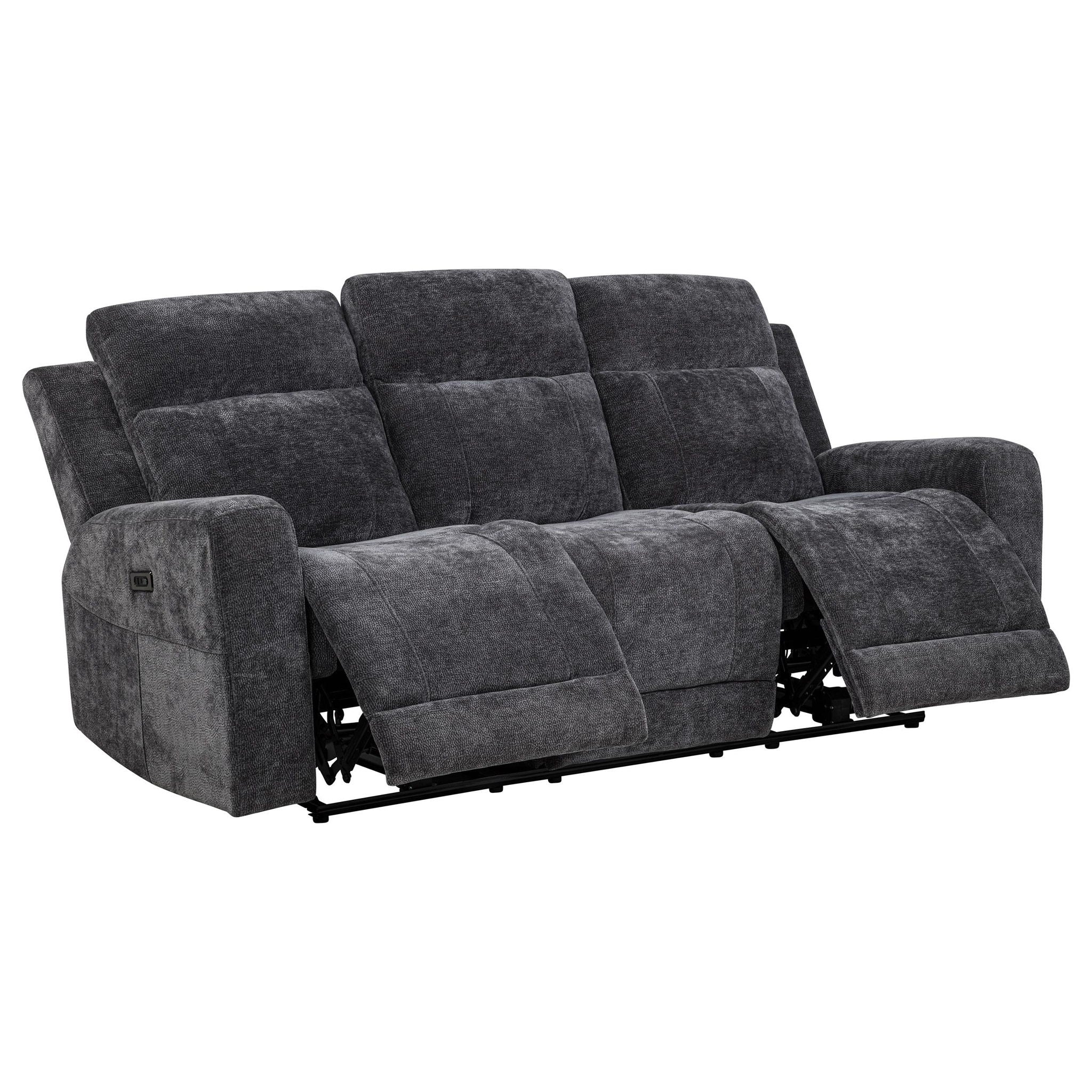 Kennett 3-piece Chenille Power Reclining Sofa Set Dark Grey