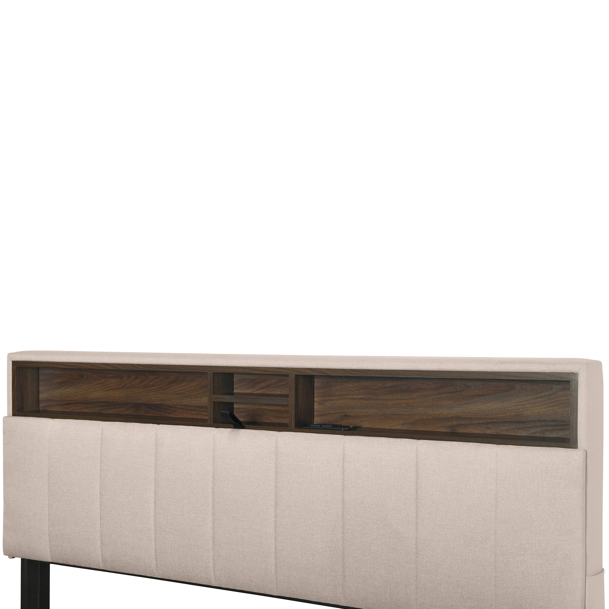 Queen size Upholstered Platform Bed with Storage Headboard, Twin XL Size Trundle & 2 drawers and a set of Sockets & USB Ports, Linen Fabric, Beige - Atlantic Fine Furniture Melbourne FL