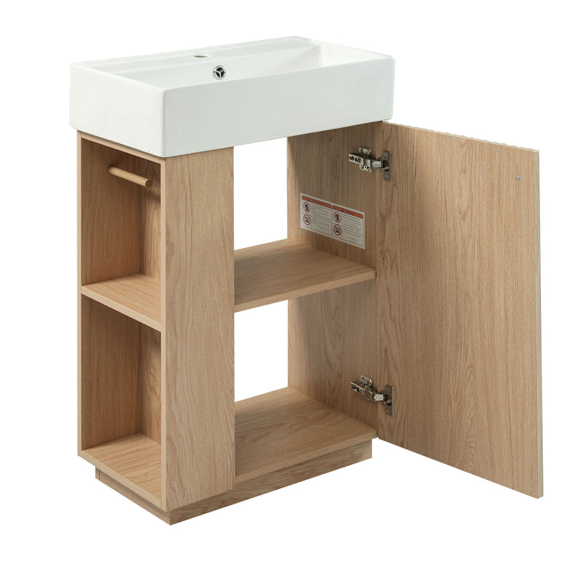 Bathroom Vanity With Sink, 21.6" Freestanding Wood Grain Cabinet With Storage Ideal For Small Bathrooms - Wood