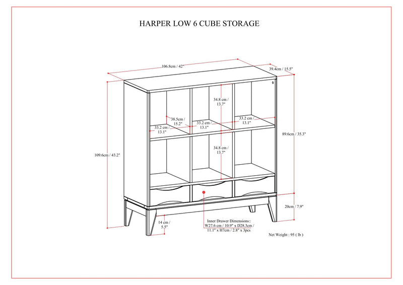 Harper - Low 6 Cube Storage With Drawers - Walnut Brown