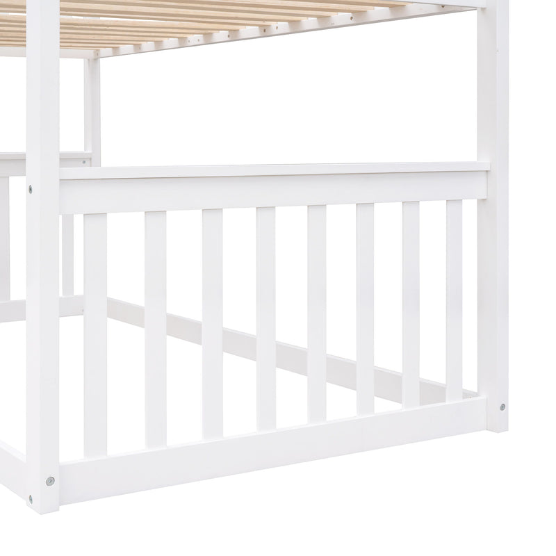 Twin Over Twin House Bunk Bed With Ladder, Wood Bed