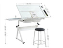 Adjustable Tempered Glass Drafting Printing Table With Chair