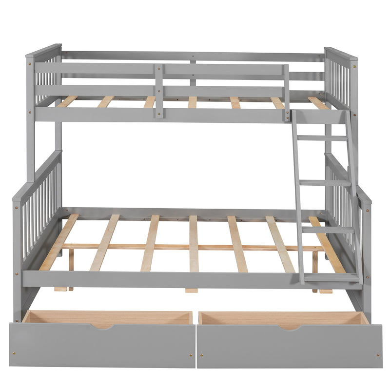 Twin-Over-Full Bunk Bed with Ladders and Two Storage Drawers(Gray){old sku:LT000165AAE}