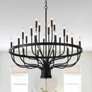 24 Light Chandelier Industrial Iron Candle Chandelier Modern Suspended Farmhouse Chandeliers Pendant Light Fixtures For Dining Room Bedroom Living Room Kitchen Island Foyer E12 Bulb (No Include) - Black