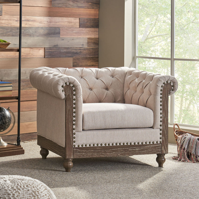 Fabric Upholstered Club Chair With Scrolled Tuxedo Arms