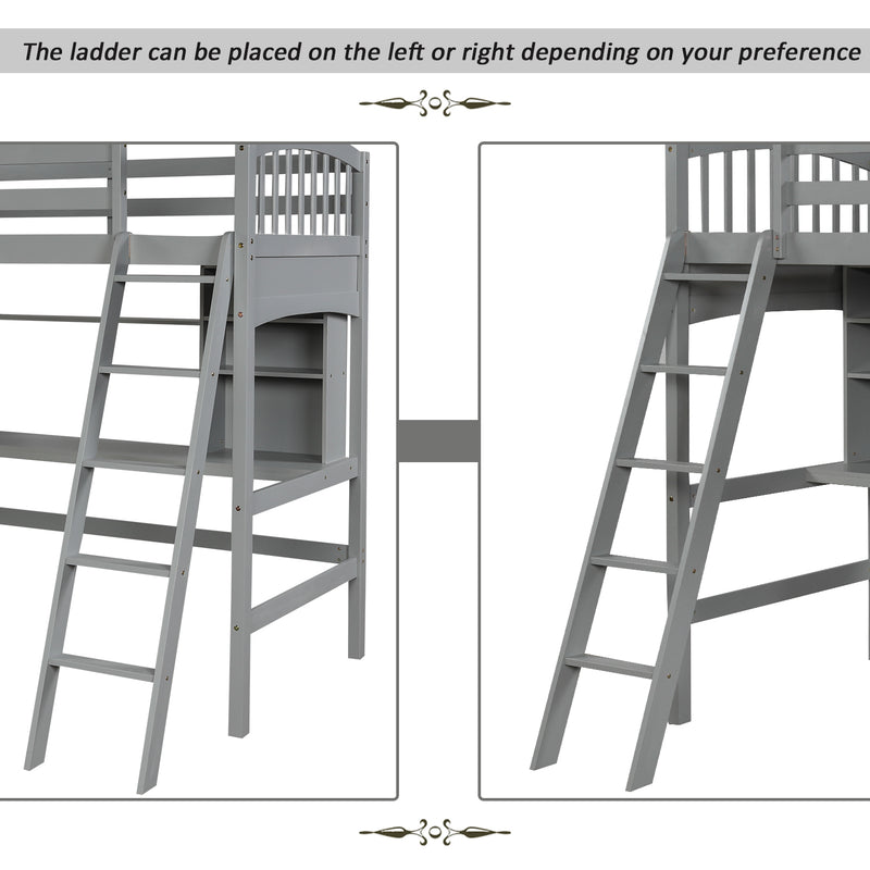 Twin size Loft Bed with Storage Shelves, Desk and Ladder, Gray(OLD SKU :LP000140EAA)