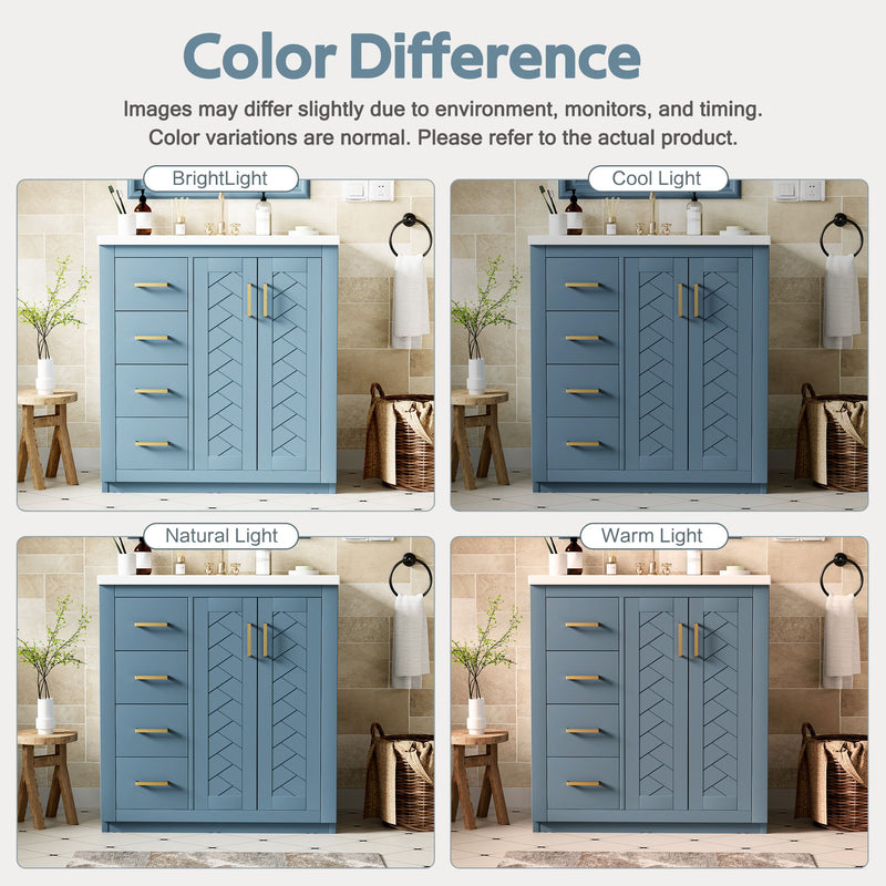 Ceramic Sink Combo, Freestanding Vanity Set With 3 Drawers & Soft Closing Doors