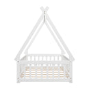 Twin Tent-shaped Floor Bed, with Guardrails, Slats, Door ,White