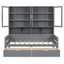 Daybed With Glass Door Storage Cabinets, Built In LED Lighting And Shelves