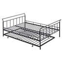 Full Size Metal Daybed with Curved Handle Design and Twin Size Trundle, Black
