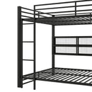 Queen Over Queen Bunk Bed With Storage Cabinets And LED Sturdy Frame, 6 Storage Units, Adjustable LED Lights - Black
