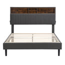Full size Upholstered Platform Bed with Storage Headboard and USB Port,  Linen Fabric Upholstered Bed (Gray)