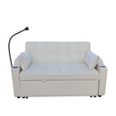 Modern Velvet Loveseat With Pullout Bed, Adjustable Reclining Backrest