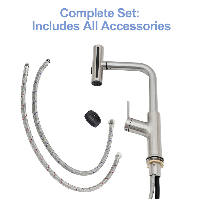 30" Single Bowl Drop In Kitchen Sink With Pull Out Faucet And Soap Dispenser - Brushed Nickel