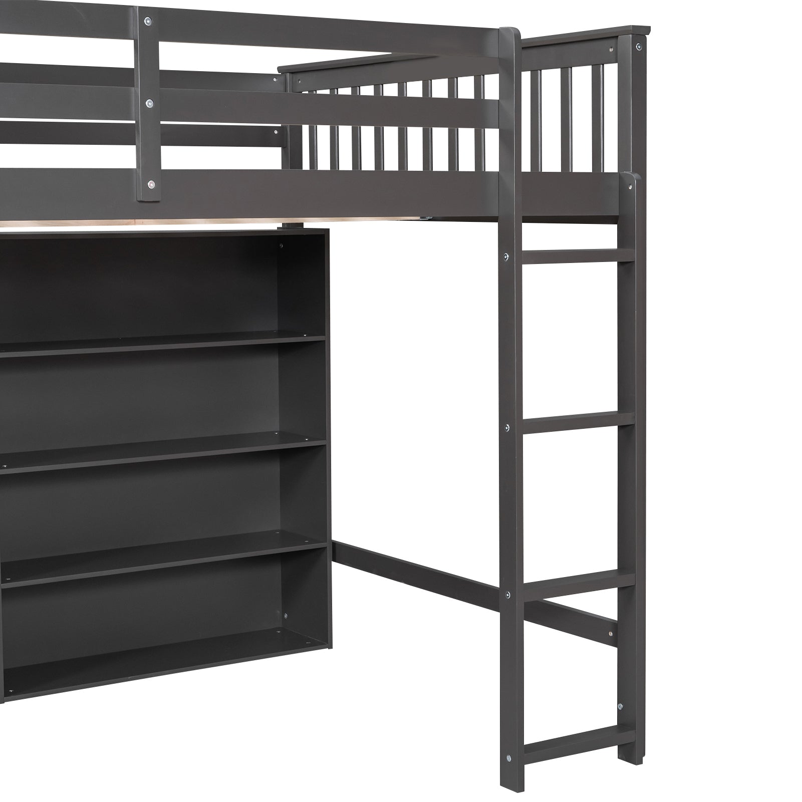 Full Size Loft Bed with 8 Open Storage Shelves and Built-in Ladder, Gray - Atlantic Fine Furniture Melbourne FL