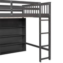 Full Size Loft Bed with 8 Open Storage Shelves and Built-in Ladder, Gray