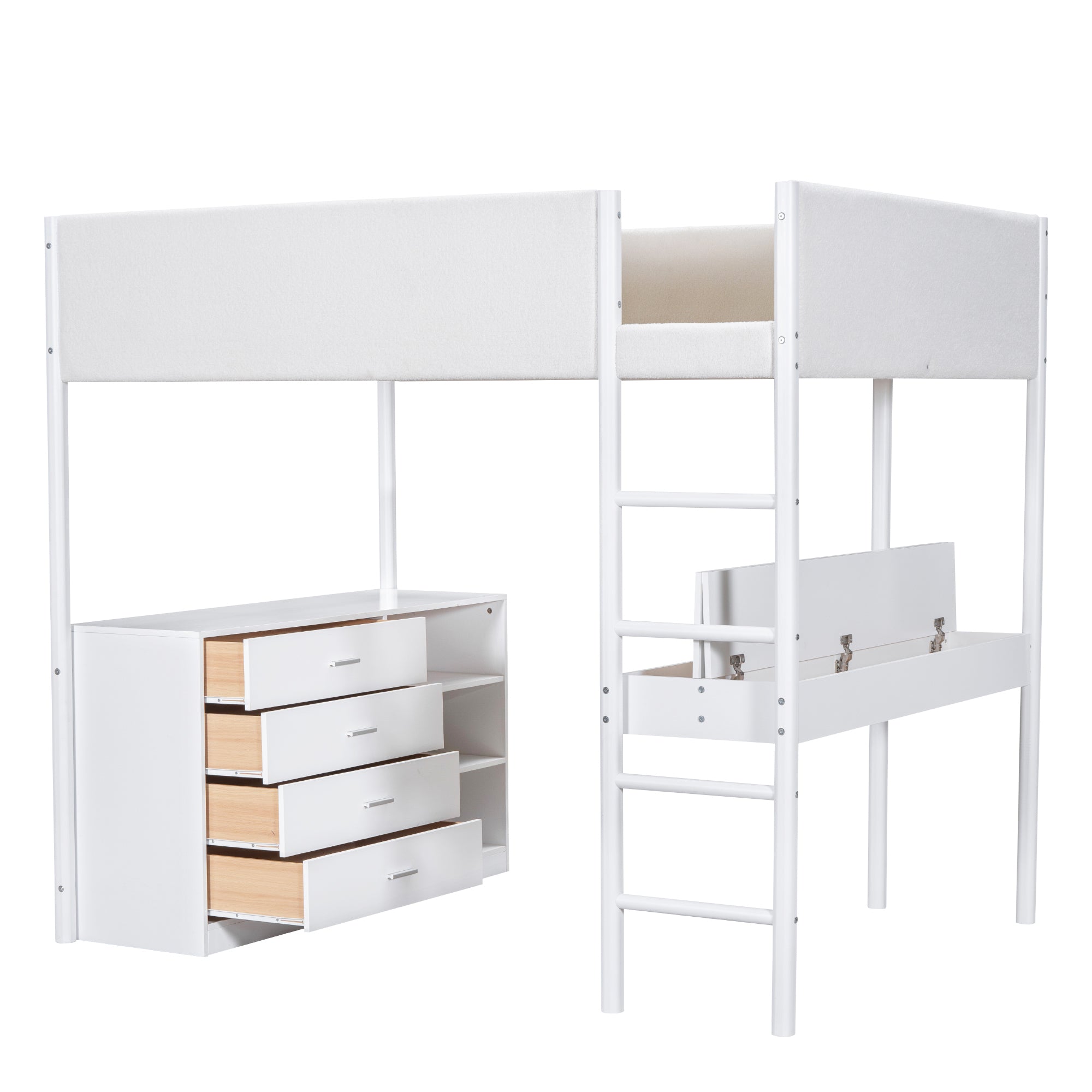 Full Size Teddy FleeceLoft Bed Wood Bed, White - Atlantic Fine Furniture Melbourne FL