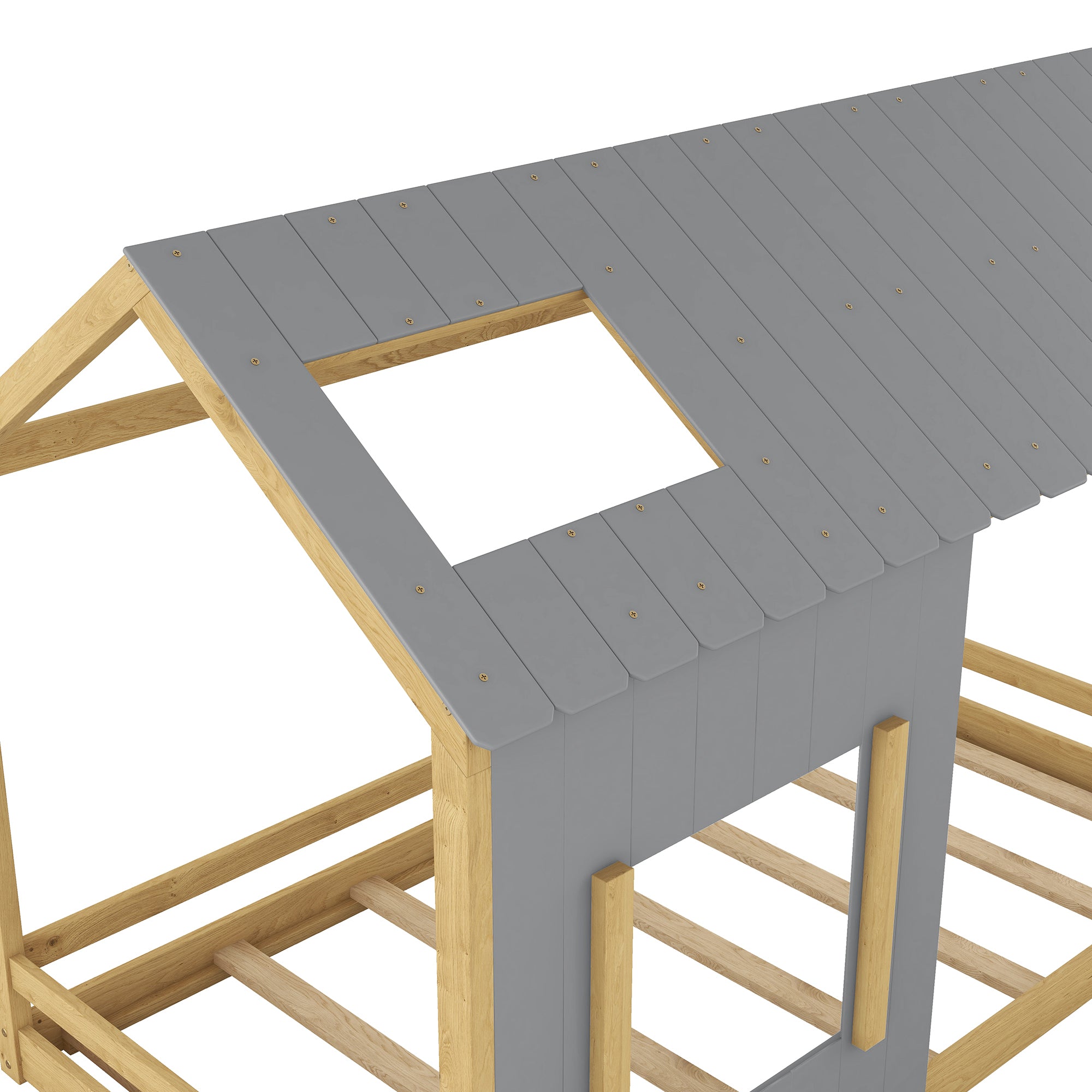 Twin Size House Bed with Roof and Window - Gray+Natural - Atlantic Fine Furniture Melbourne FL