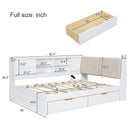 L-Shaped Daybed Corner Bed Under Bed Drawers With Storage Bookcase And Upholstered Headboard And USB Charging Ports