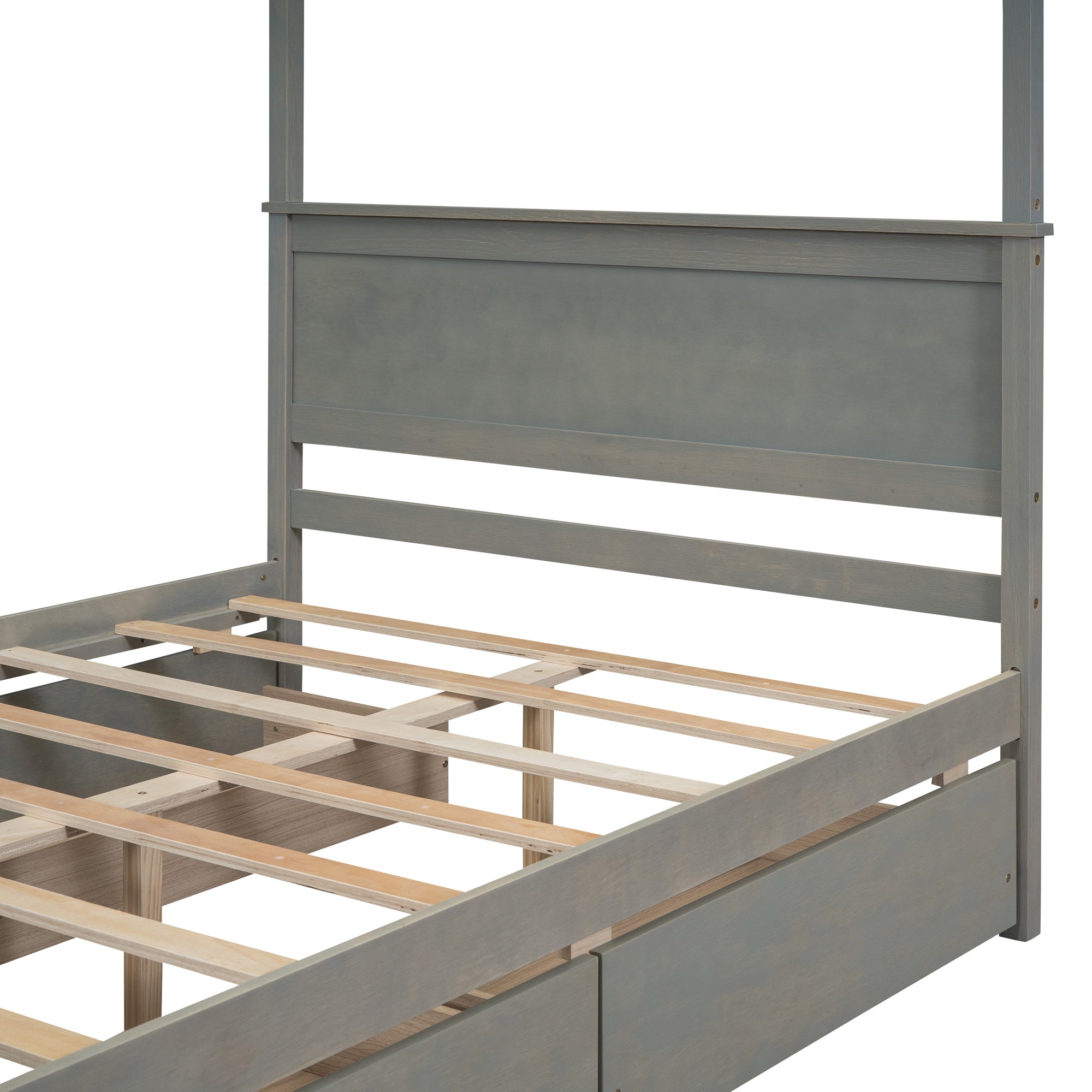 Wood Canopy Bed with four Drawers ,Full Size Canopy Platform Bed With Support Slats .No Box Spring Needed, Brushed Gray - Atlantic Fine Furniture Melbourne FL