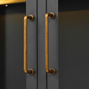 Modern Style Tall Steel Display Cabinet With Double Glass Doors, LED Lights