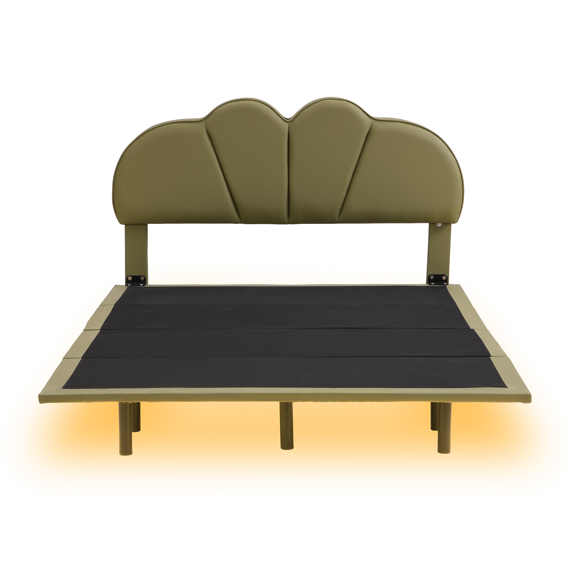 Full Size Upholstery LED Floating Bed with PU Leather Headboard and Support Legs,Green - Atlantic Fine Furniture Melbourne FL