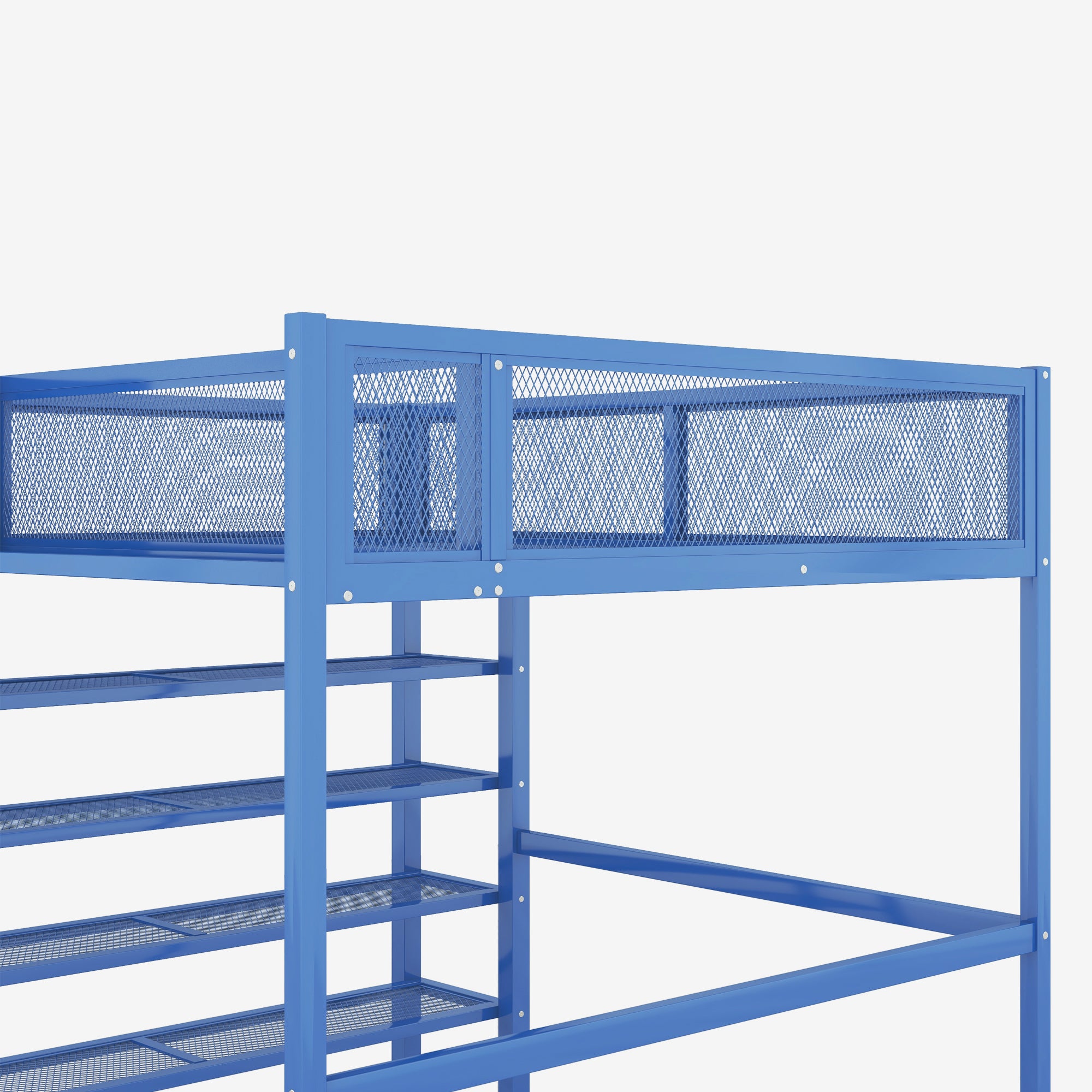 Full Size Metal Loft Bed with 4-Tier Shelves and Storage, Blue - Atlantic Fine Furniture Melbourne FL