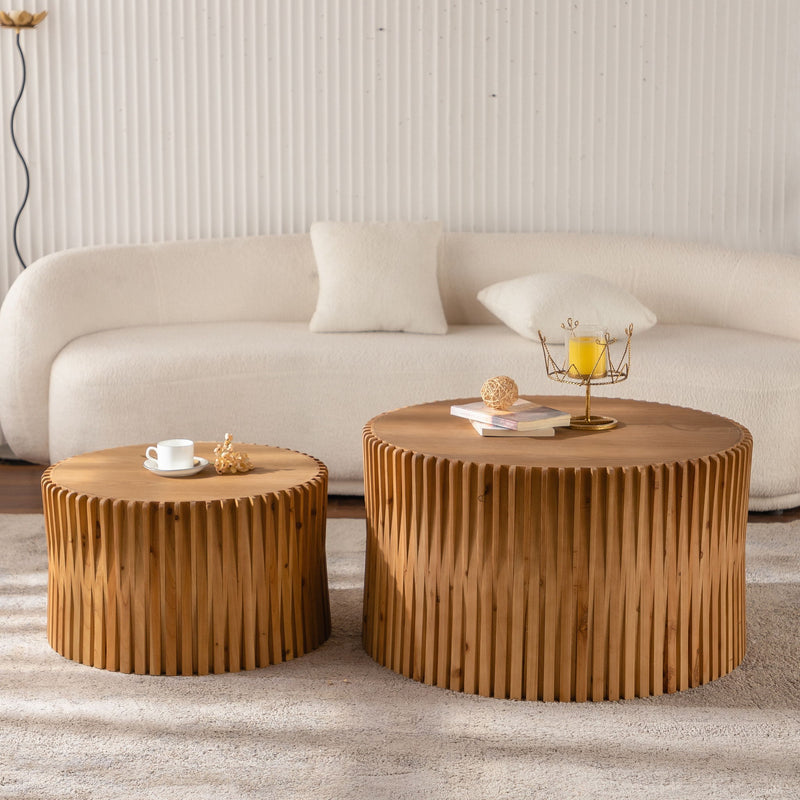 Cylindrical Coffee Table With Vertical Texture Relief