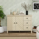 Modern 2 Door 3 Drawer Storage Cabinet, Buffet Cabinet With 2 Embossed Door For Living Room, Kitchen, Entryway - Natural