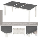 Retro Style 7 Piece Dining Table Set With Extendable Table And 6 Upholstered Chairs - Gray / White