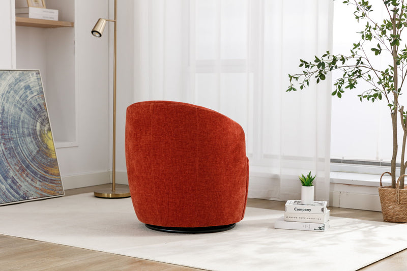 Chenille Fabric Swivel Accent Armchair Barrel Chair With Powder Coating Metal Ring