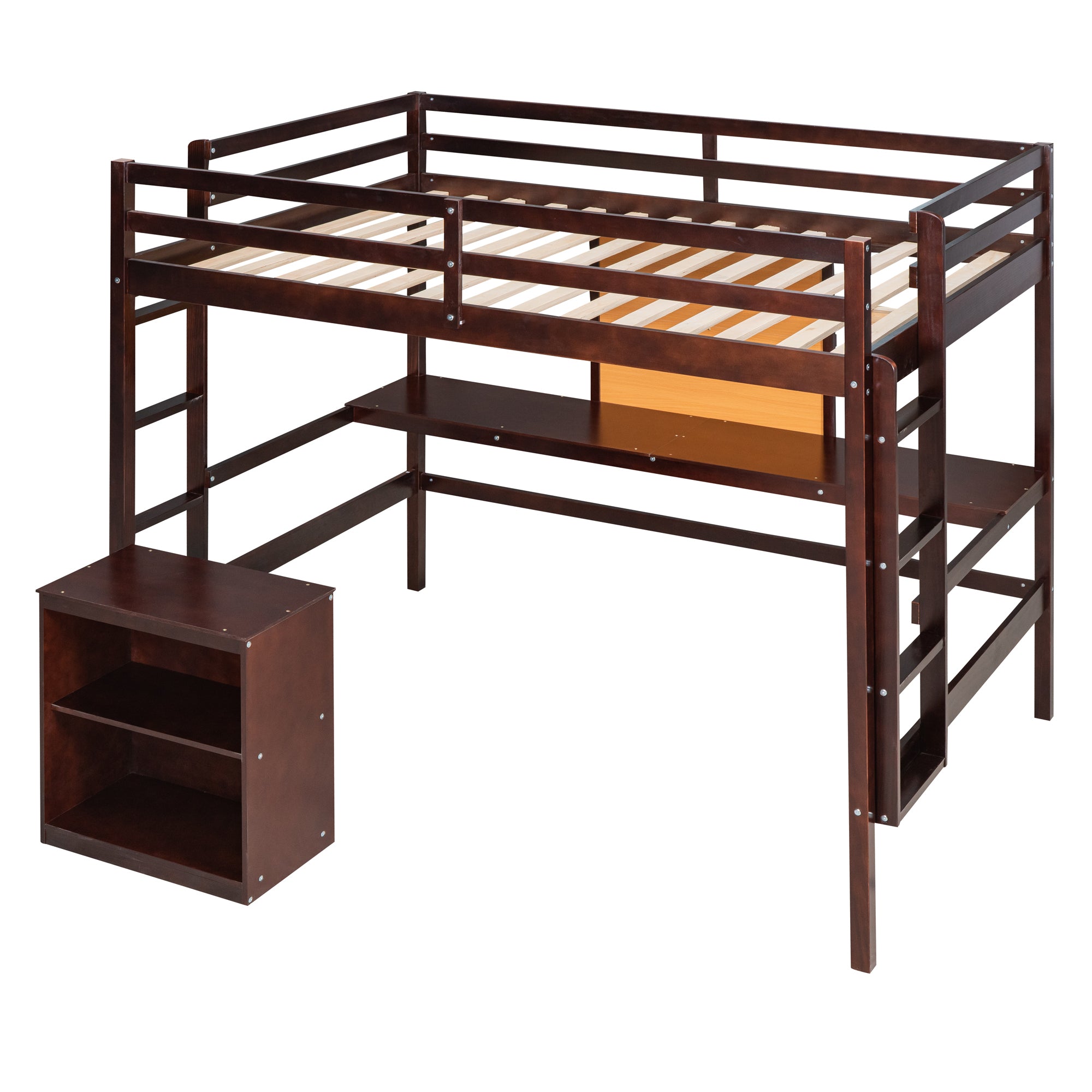 Twin size Loft Bed with Desk and Writing Board, Wooden Loft Bed with Desk & 2 Drawers Cabinet- Espresso - Atlantic Fine Furniture Melbourne FL