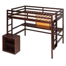 Twin size Loft Bed with Desk and Writing Board, Wooden Loft Bed with Desk & 2 Drawers Cabinet- Espresso