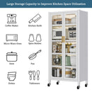 6 Tier Storage Cabinet With Transparent Door, Adjustable Shelves & Wheels